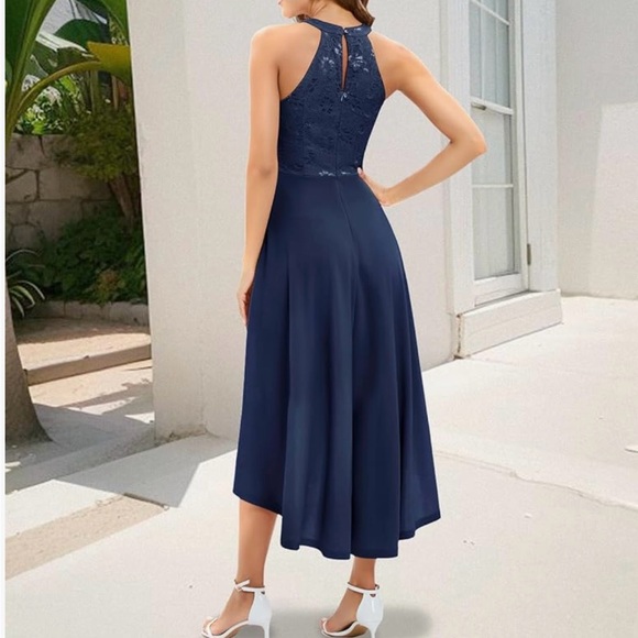 Navy Halter high low dress - Picture 2 of 2